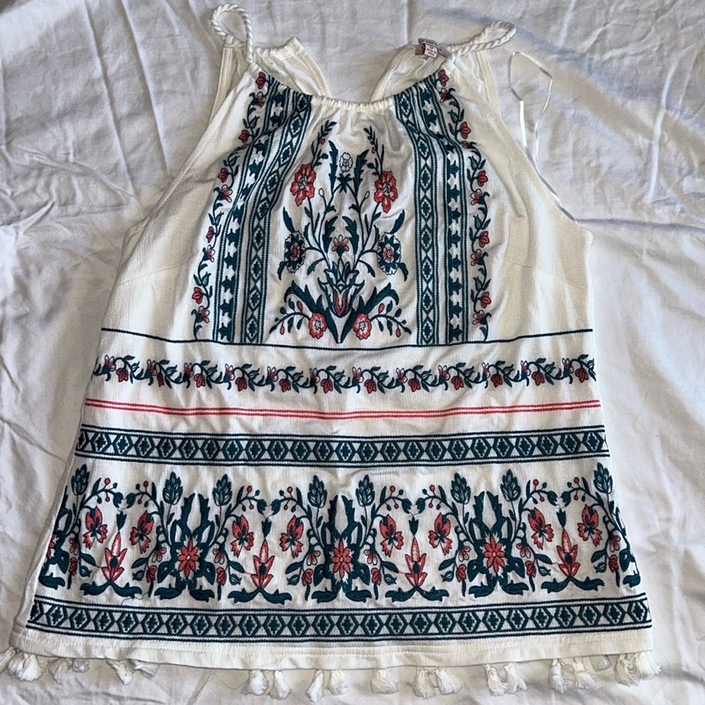 Floral Pattern Spaghetti Strap Tank Top - Roses Are Blue - Women’s S petite